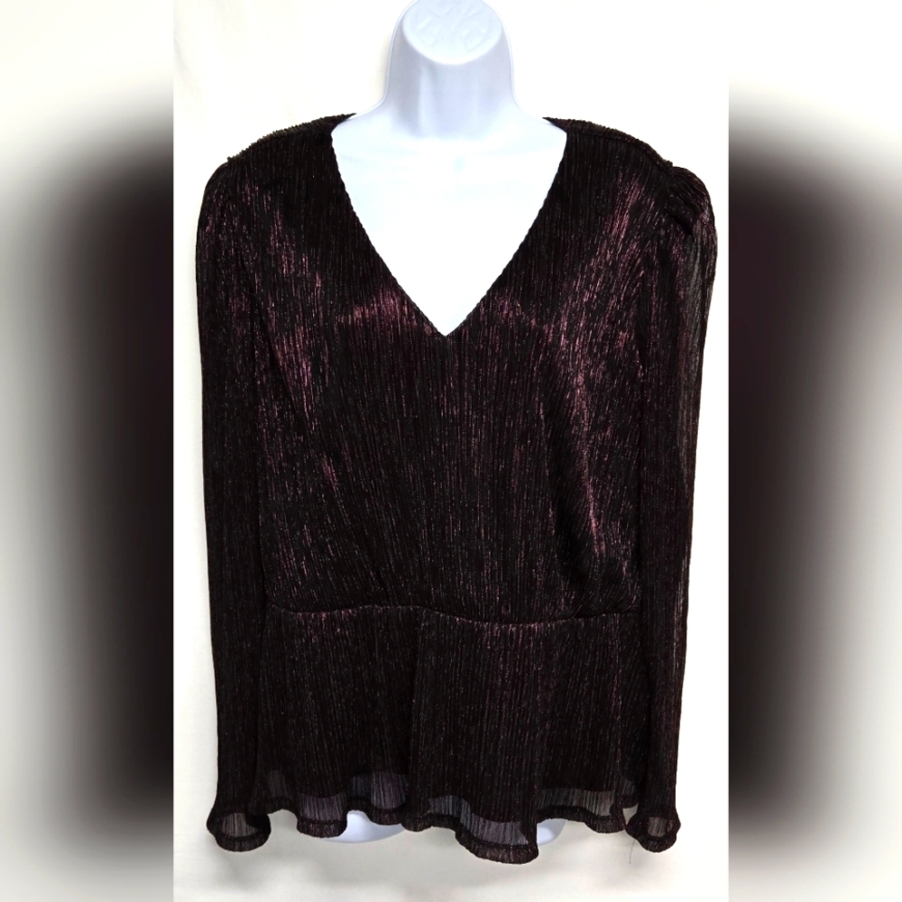 Simply Vera Vera Wang XXL purple Black Metallic Top V Neck Elastic Waist